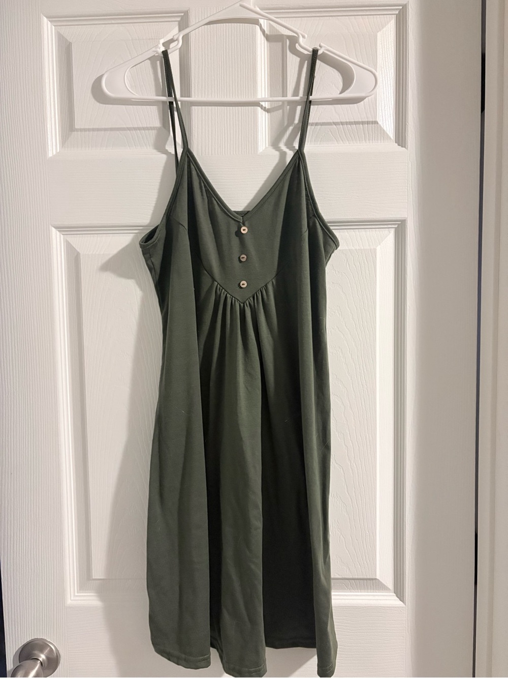 SHEIN Olive Spaghetti Strap Mini Dress with Button V-Neck